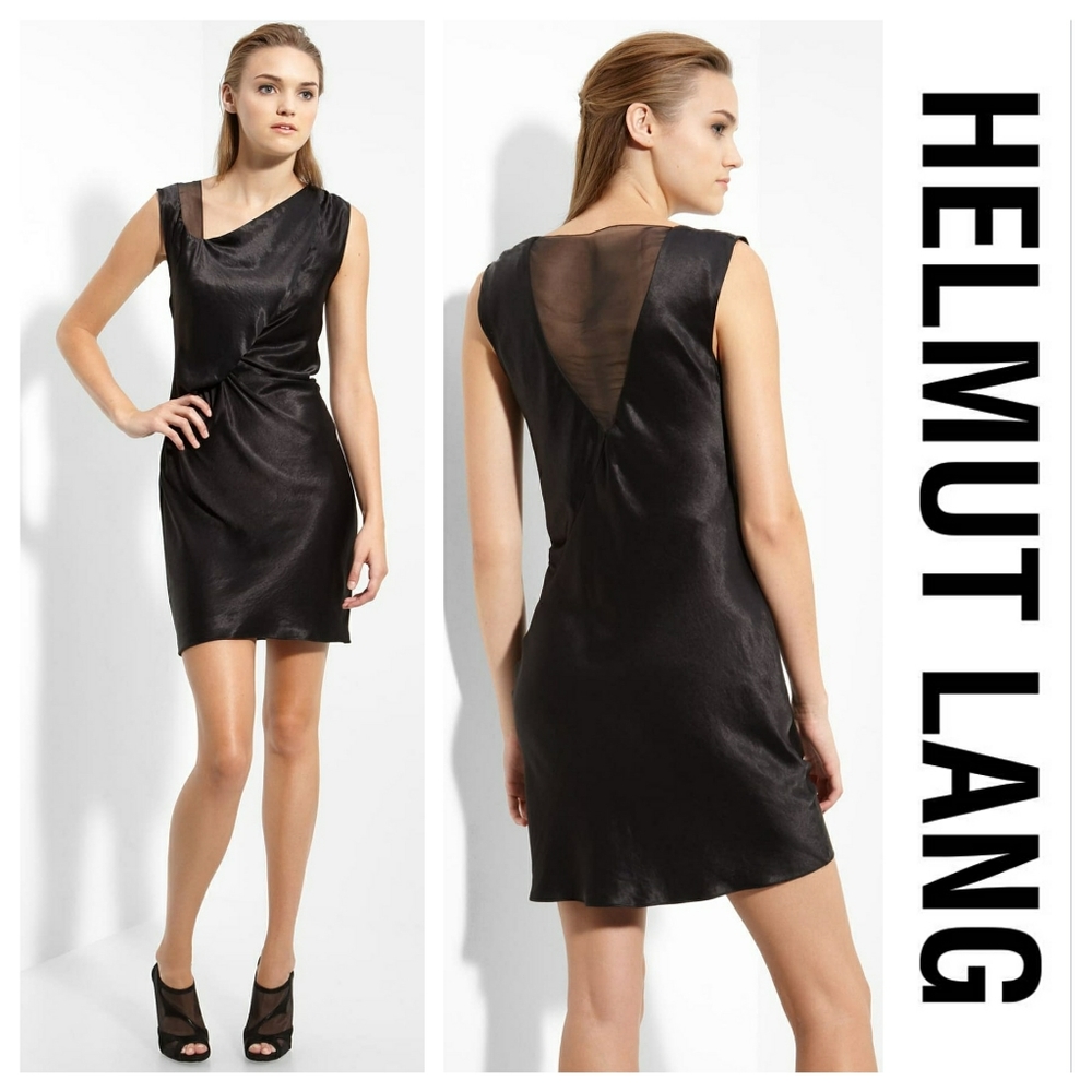 Helmut Lang Silk Mesh Sheer Back Gathered Mini